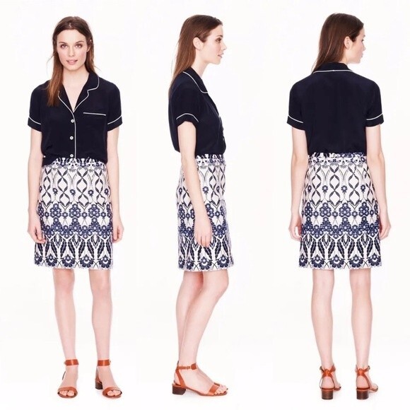 NWT J. Crew Trellis Skirt Blue & White Floral Scroll Mini A-Line Skirt Size 4 - Picture 16 of 16